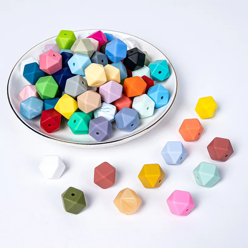 

50pcs 14mm Hexagon Silicone Beads Teething Toys for DIY Pacifier Chain BPA Free Accessories Jewelry Making Bulk Crafts Wholesale