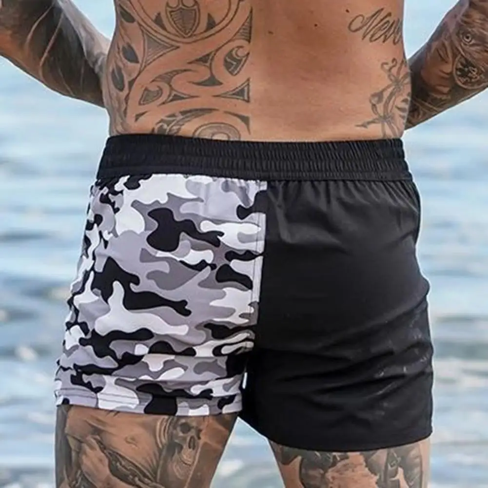 Description Picture 3 of itemMen Summer Beach Shorts Elastic Waist Adjustable Drawstring Running Shorts Camouflage Print Patchwork Color Board Shorts