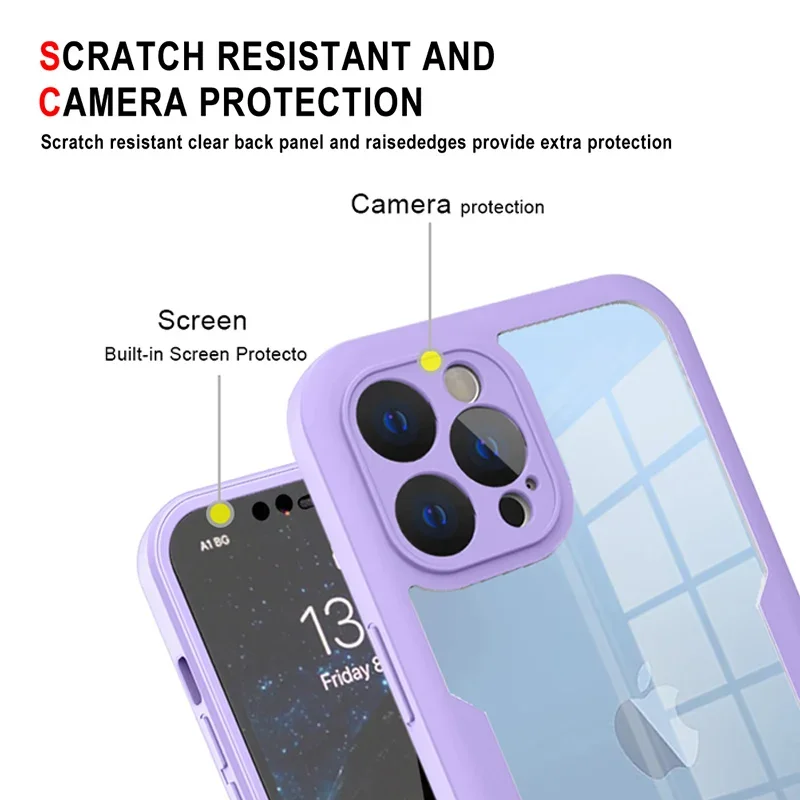 Crystal Clear 360° Full Wrap Phone Case with Lens Protection and Film Back Cover