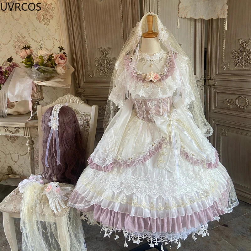 Lolita Dress Lolita Suspender Dress Lolita Cosplay Costumes Japanese Sweet Kawaii Lolita Dress Women Victorian Vintage Princess Party Wedding Dresses Girly Lace Bow Elegant Lolita Clothing