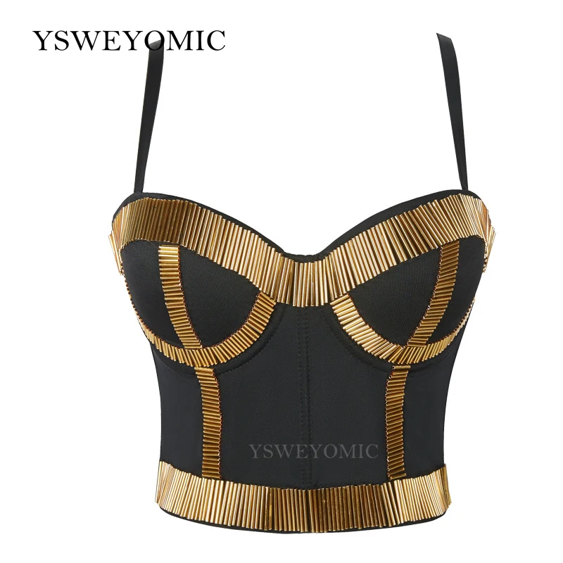 gym bra 2022 New Fashion Women's Handmade Beaded Bustier Bra Sexy Party Nightclub Dance Stage Cropped Sling Top Vest white camisole Tanks & Camis