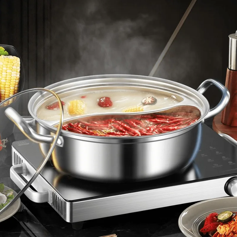 Covered 12.2-inch Dual Flavor Hot Pot Integrated Mandarin Duck Pot Thickened Home Use Chinese Hotpot Stainless Steel Double 5