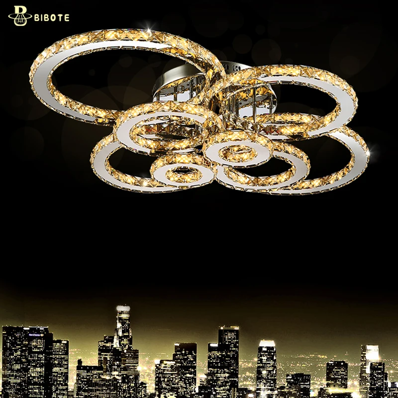 

Modern Led Crystal Ring Chandelier Ceiling Chandeliers Lusters With Remote Control Living Room Bedroom Kitchen Fixture Lights