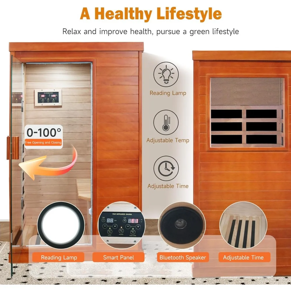 Far Infrared Sauna for Home One Person Wood Sauna 800W/110V Low Emf Dry Saunas Indoor Sauna Room with Tempered Glass Door 3