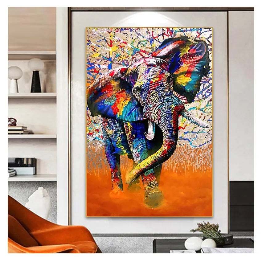 

Colorful Graffiti Art Posters and Prints Wall Art Animal Picture for Living Room Wall Art Decor African Wild Elephant Painting