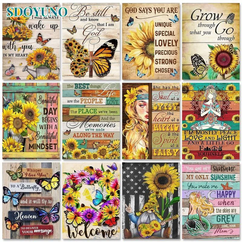 

SDOYUNO 5D DIY Diamond Painting Flowers Poster Full Square/Round Diamond Embroidery Mosaic Handmade Home Decor