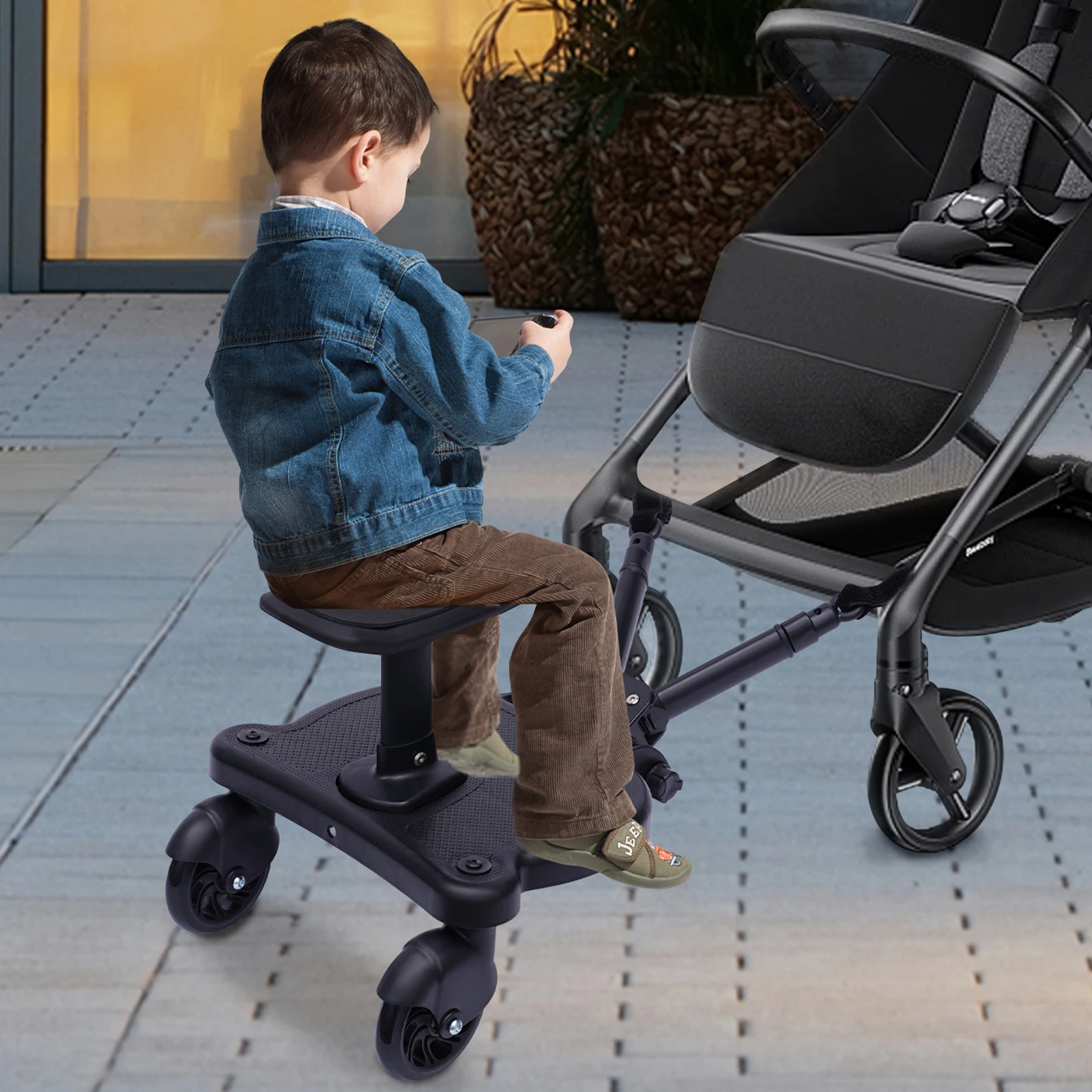 Baby Stroller Board Universal Stroller Board 2 in 1 Ride Buggy Wheeled Seat Pedal Detachable Seat