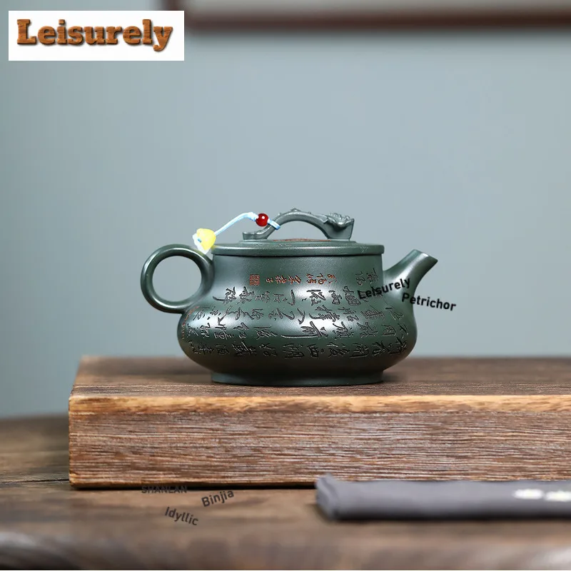330ml High-end Yixing Purple Clay Teapots Handmade Ruyi Pot Raw Ore Blackish Green Mud Tea Brewing Kettle Zisha Tea Set Craft