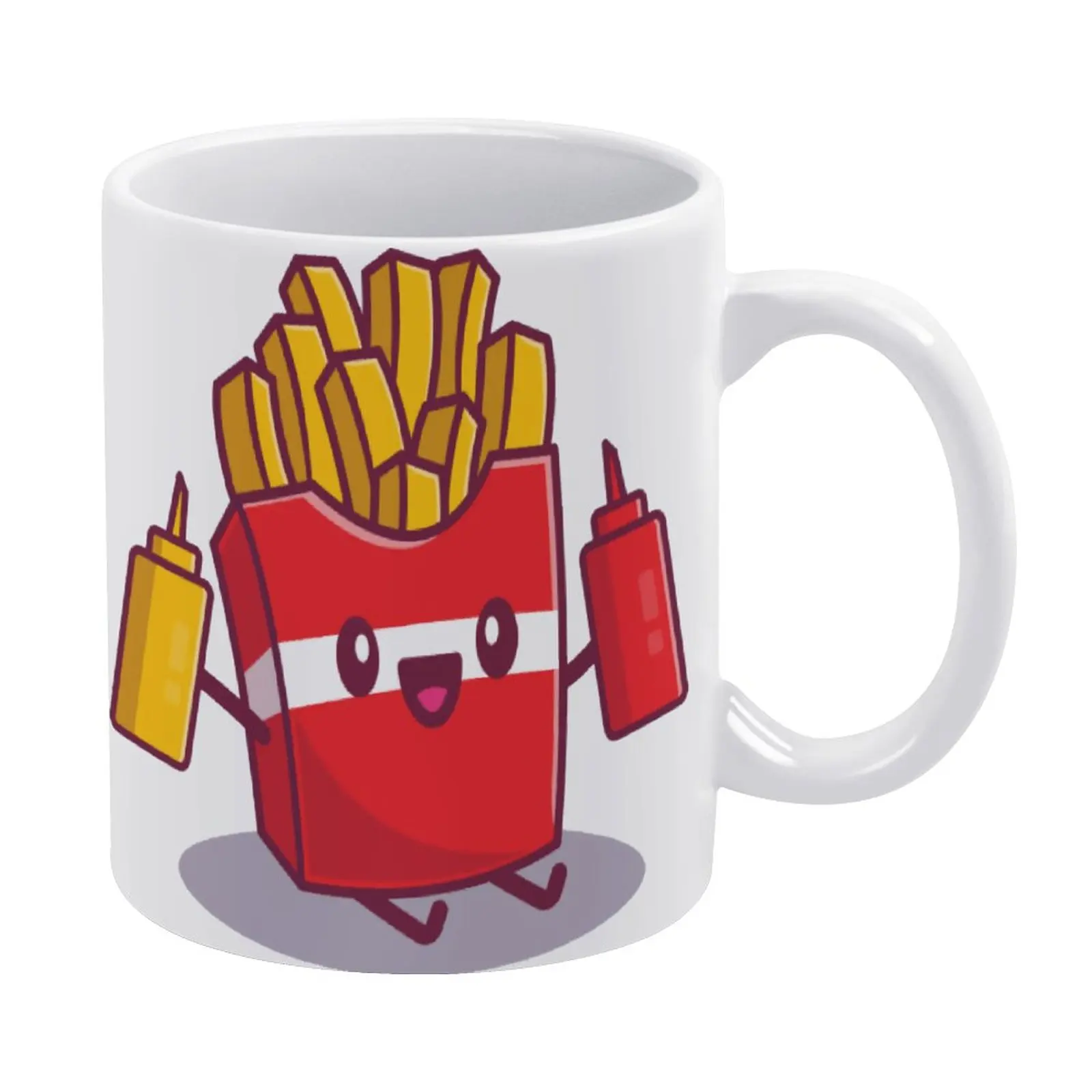 CuteFrenchFriesHoldingKetchupAndMustardDIYWhiteMugNovelty