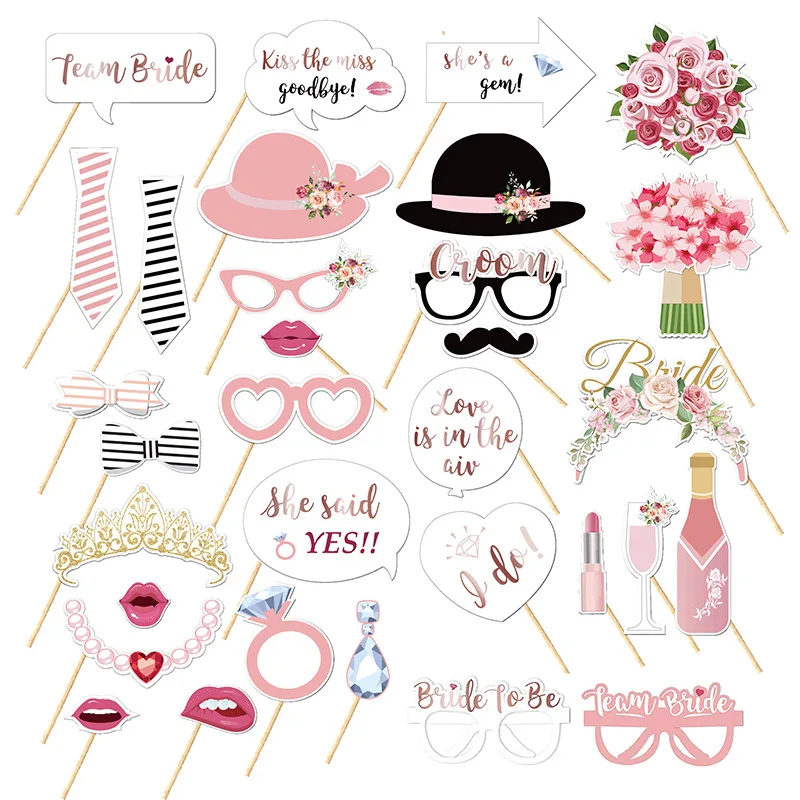 32Pcs Wedding Photo Booth Props Bridal Shower Pose Sign Kit Wedding Photography Bachelorette Party Funny Photobooth Selfie Props