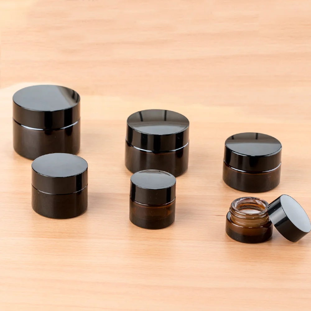 5ml 10ml 15ml 20ml 30ml 50ml Capacity Refillable brown&amber round shape glass cream bottle with plastic cap