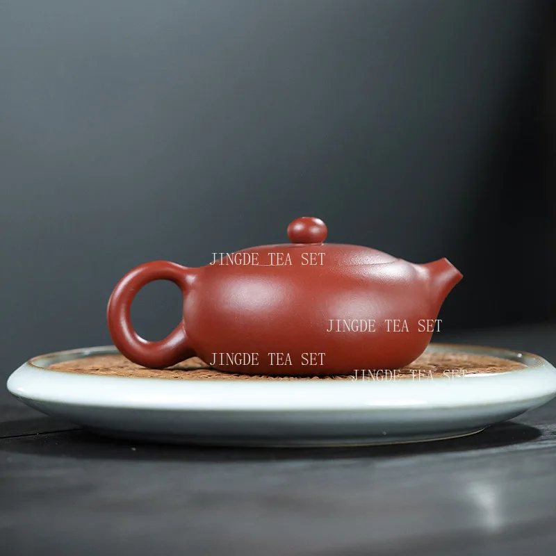 160ml Yixing Dahongpao Teapot Handmade Card Lid Flat Western Style Teapot Ball Hole Spout Teapot High End Household Tea Set