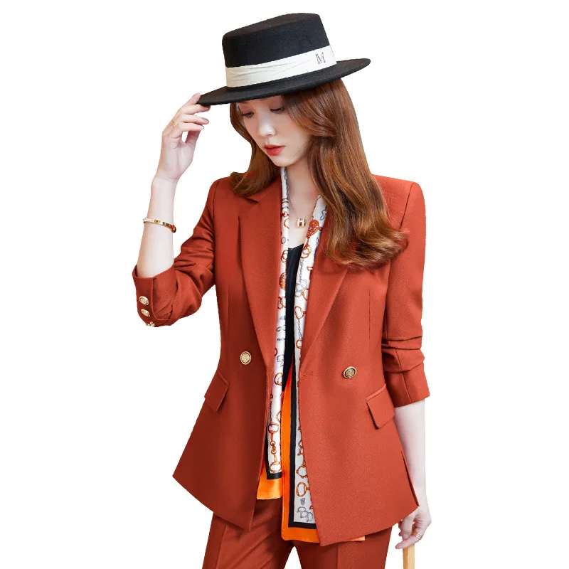 

Caramel Suits Women New Autumn Winter High End Fashion Professional Temperament Slim Blazer And Pants Office Ladies Work Wear