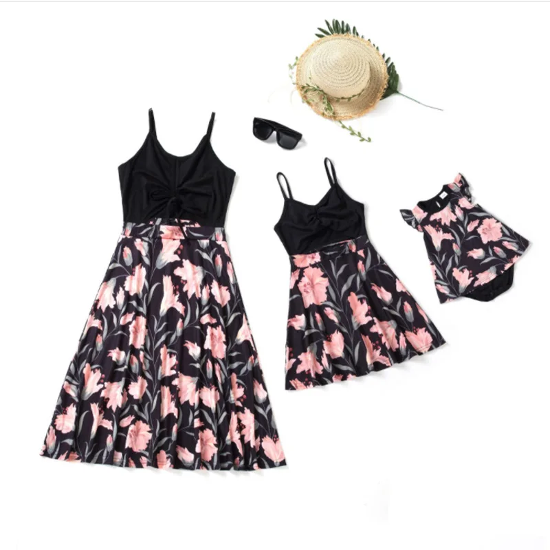 Mom And Daughter Matching Dresses Flower Print Family Look Mommy And Me Clothes Outfits Kids