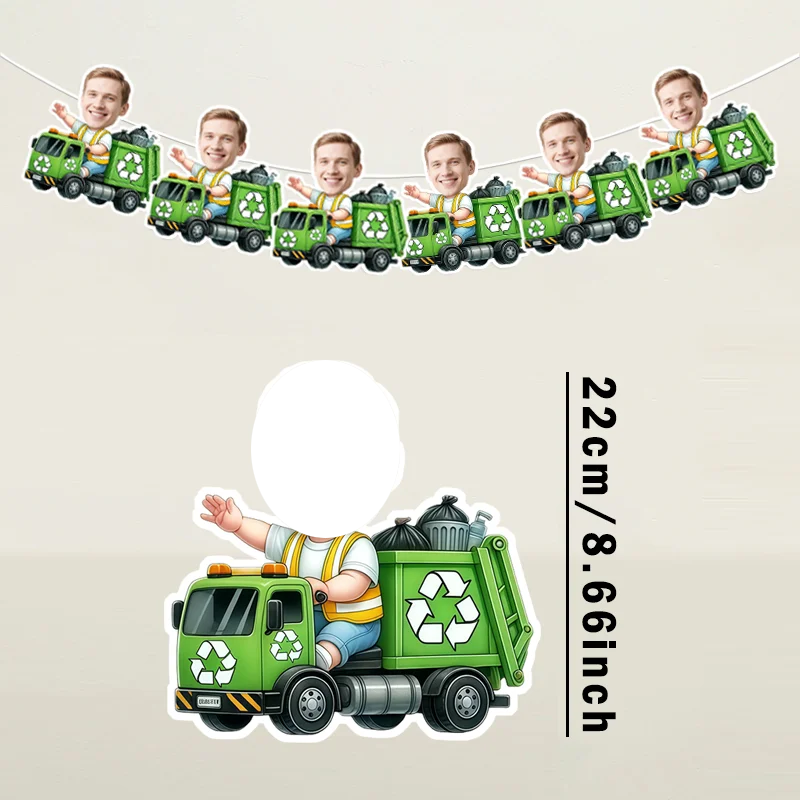 6/12 Stück Personalisiertes Foto-Müllwagen-Banner Individuelles Recycling-Fahrer-Themenbanner Girlande für Kindergeburtstags-Partydekoration ﻿ – Detail 7