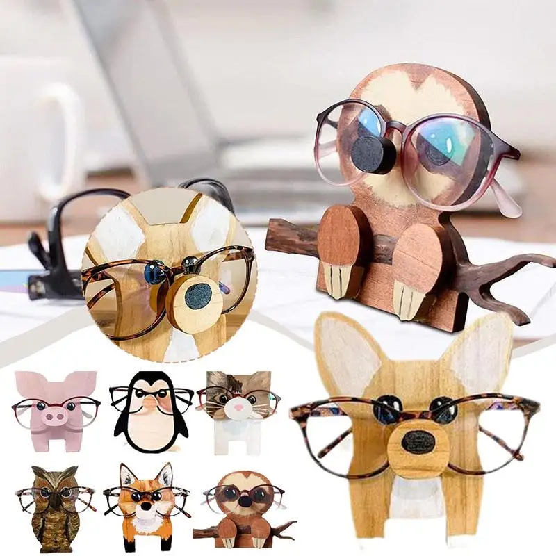 

3D Kawaii Animal Glasses Rack Cute Cartoon Carvings Holder Display Eyeglasses Jewelry Rack Stand Wooden Shelf Sunglass V6G1