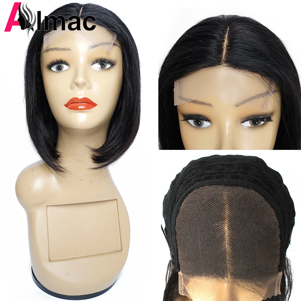 

Straight Bob 4x4 Lace Closure Wig Short Bob Human Hair Wigs Indian Remy Hair Transparent Lace With Pre-Plucked Hairline Indian