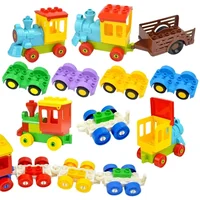 Big Size Train Car Tracks Bricks Transport Accessories Straight Curved Uphill Switch Rail Building Blocks Compatible Duploes 2