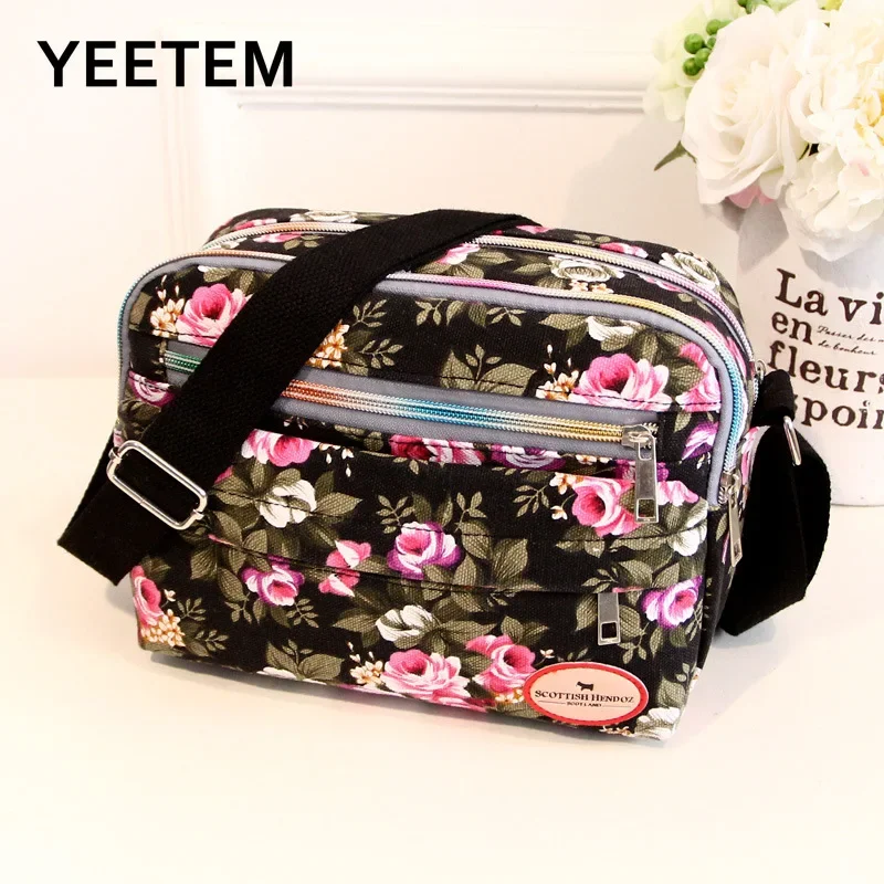 Fashion Floral Multicolor Printed Canvas Ladies Messenger Bag Trend Shoulder Bag Nylon Casual Messenger Elder Gift,crossbody bag,women shoulder bag,women messenger bag