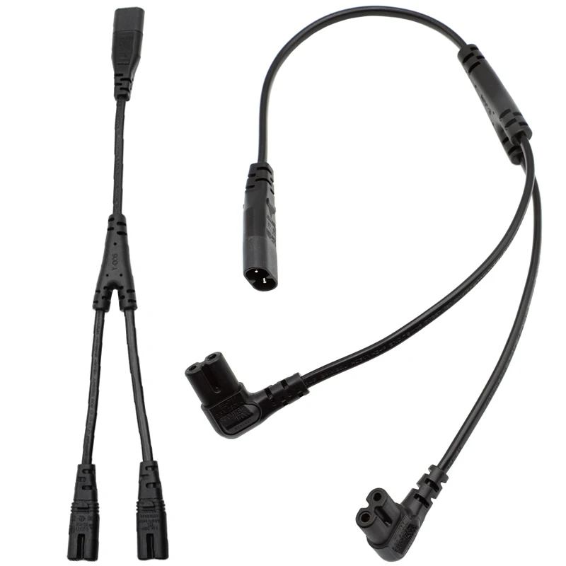 Dual Right Angle Female Y-Split Power Cable, 30CM/45CM Length - Black