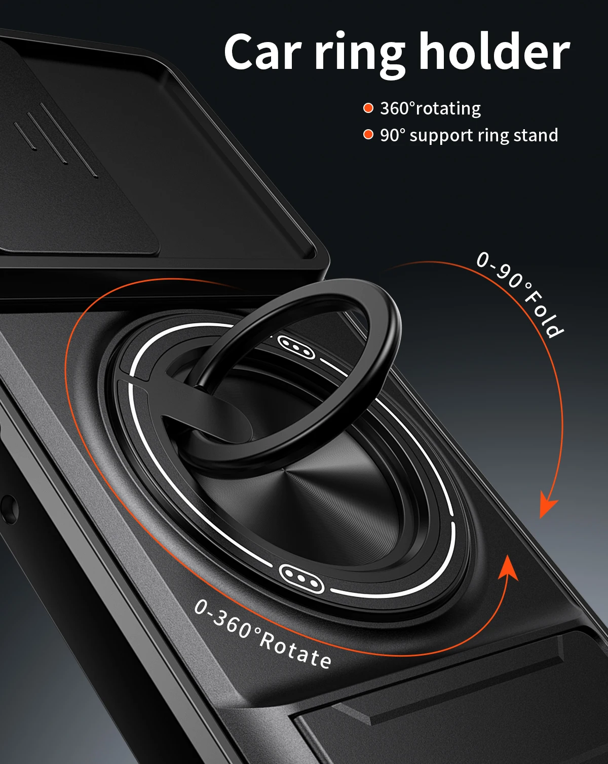 Slim Magnetic Ring Protective Phone Case with Sliding Window and Double Bracket - Durable Hard Shell Design
