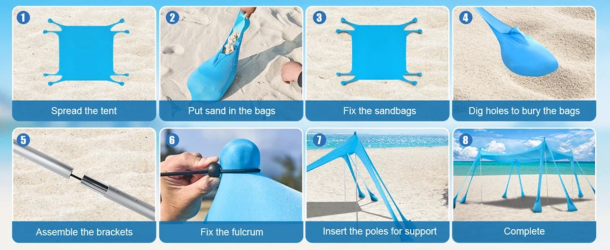 New Lycra Camping Sun Shelter UPF50+ Pop Up Beach Tent Outdoor Shade Beach Canopy for Camping Fishing Backyard Fun or Picnics
