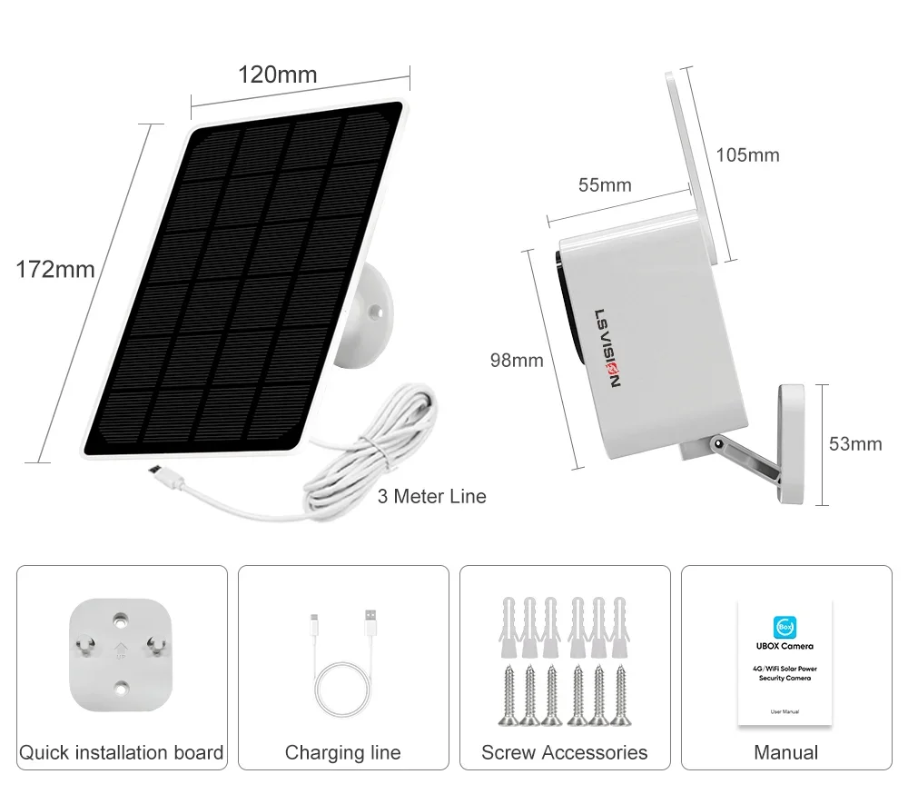 4MP Wifi Camera Solar Outdoor 180°Pan Rotation 4G SIM Security Cameras PIR Human