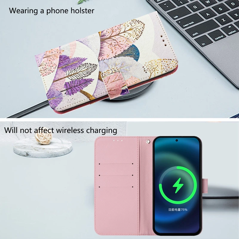 Painted Leather Wallet Phone Case - Stylish Protective Cover for Realme and Oppo Devices