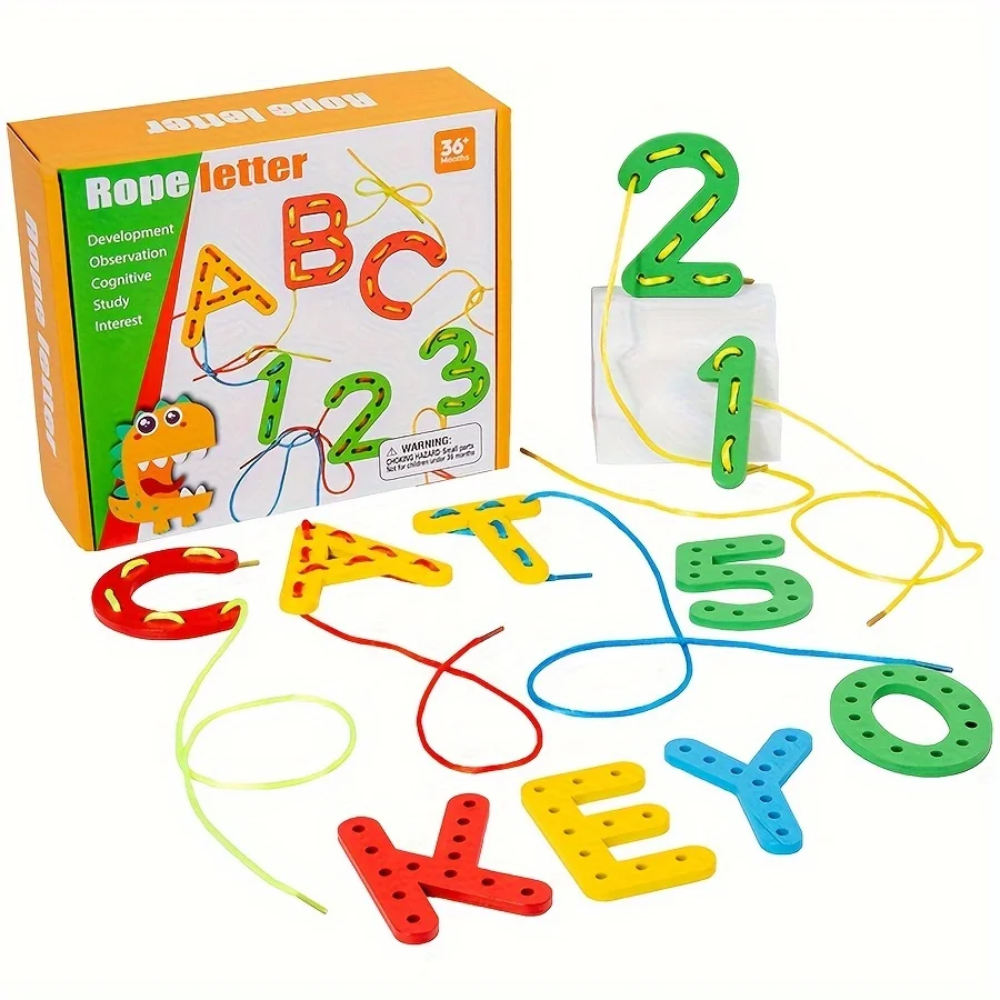 Letter and number threading games, intellectual wooden toys, exercise hand-eye coordination, suitable for birthday back-to-schoo