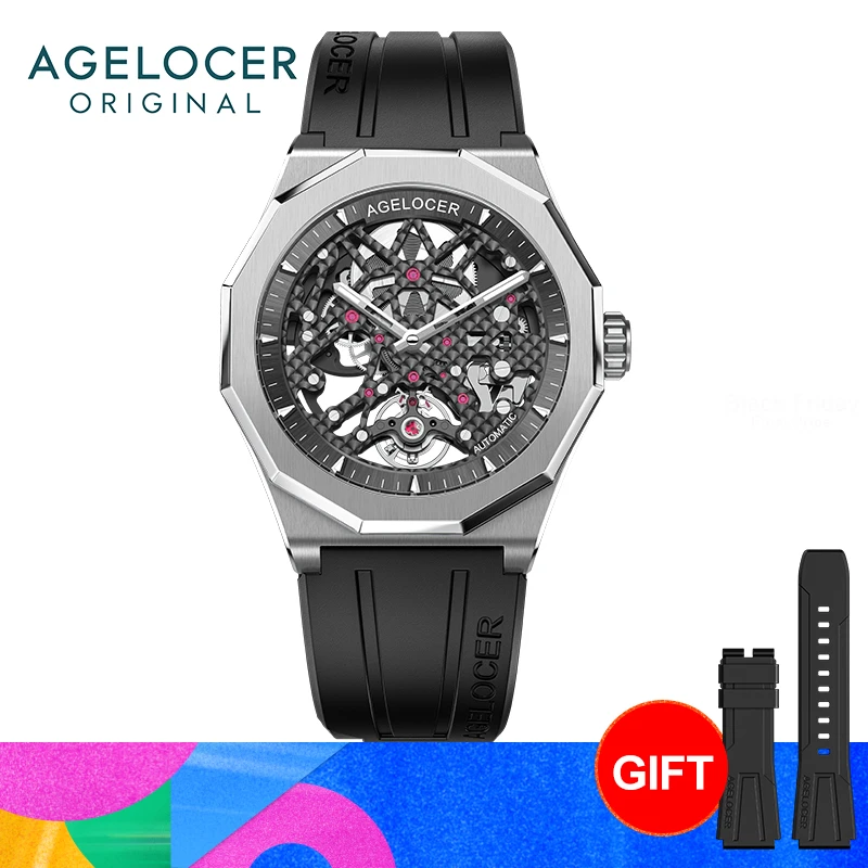 AGELOCER Original Schwarzwald Watch Men's Sports Hollow Luminous Automatic Mechanical Watch Birthday Gift for Men