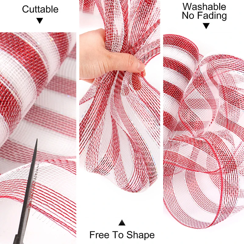 10Yards Christmas Gauze Ribbons 2024 Xmas Tree Candy Cane Decoration DIY Door Wreaths Navidad Noel Gifts Happy New Year 2025