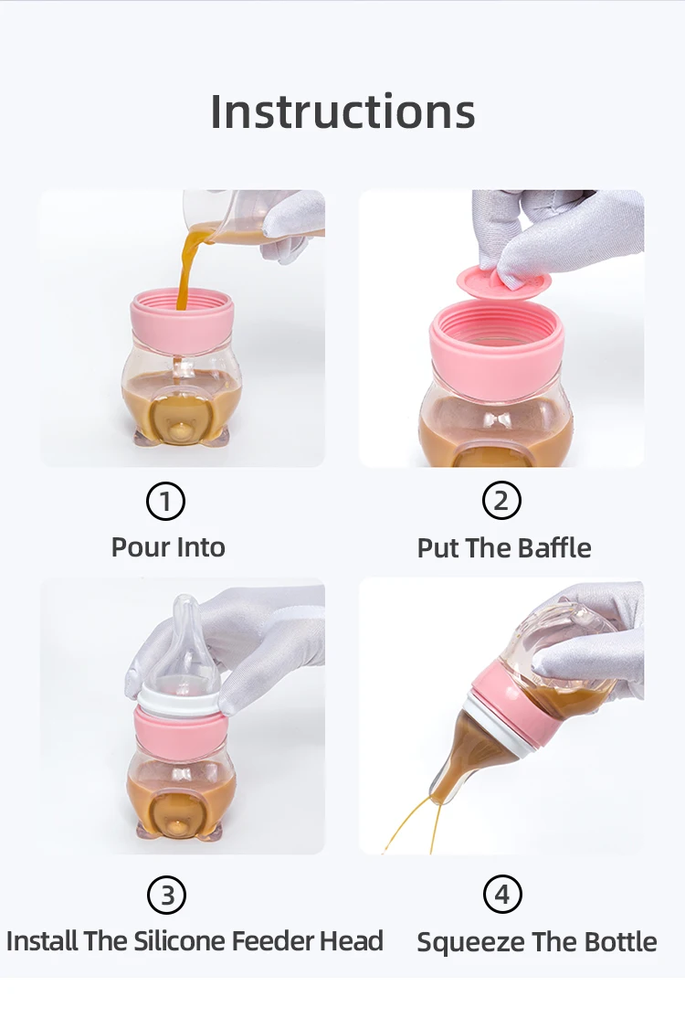 3 in 1 Feeding medicine Baby Silicone bottles Drink milk eat rice paste with 3 Replacement Heads BPA Free Bottle
