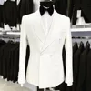 2023 New Fashion Men White Shawl Lapel Suits Business Casual Formal Costume Homme Double Breasted Slim Fit 2Pcs Set Jacket Pants 2
