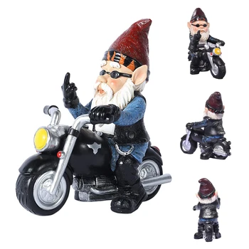 1pc Garden Gnome Riding Motorcycle Funny Outdoor Gnome Decoration Indoor Outdoor Lawn Figurines for Home Yard Decor