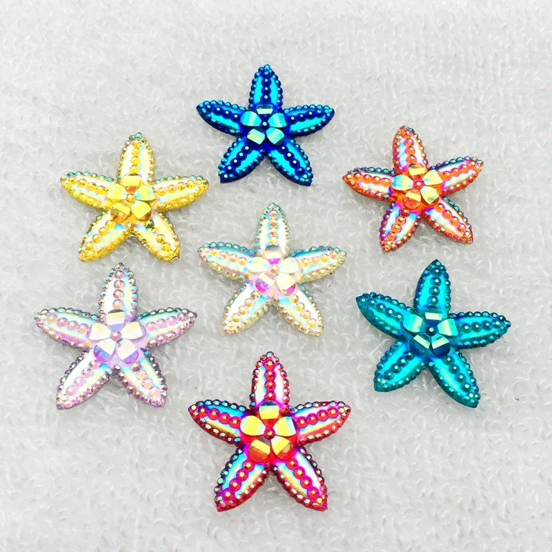 10 stücke 29mm bling Seestern & Folwer Harz Strass Flatback Cabochon DIY Handwerk Zubehör-hz43a