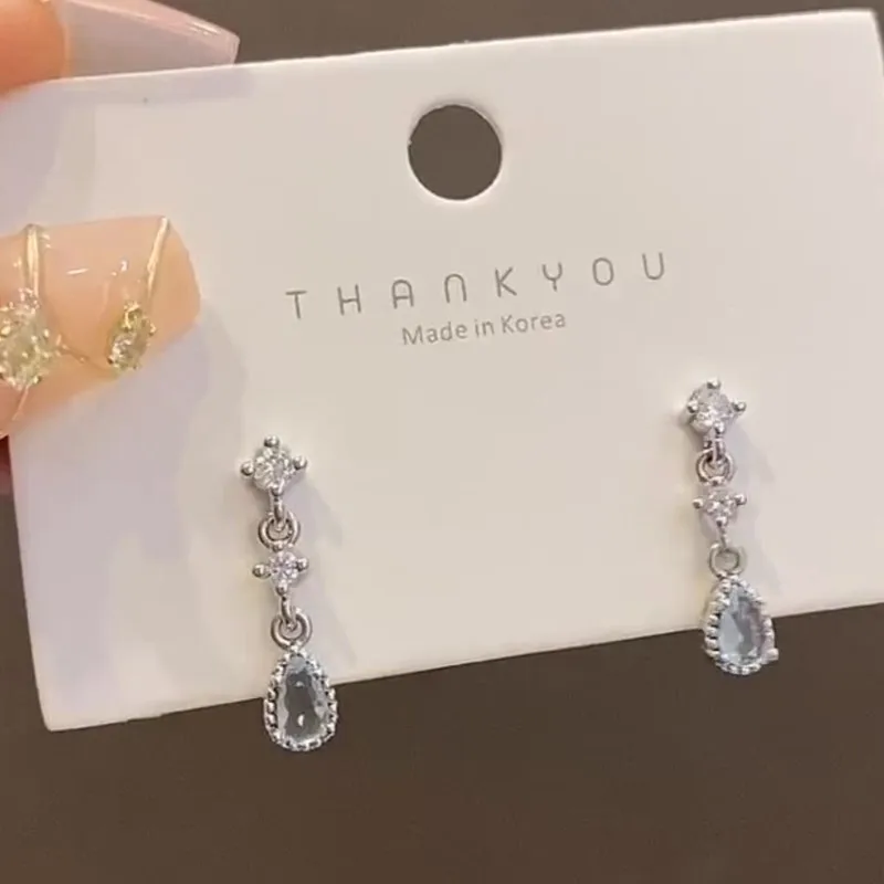 Light Luxury Blue Water Drop Zircon Hoop Earring for Women Exquisite Y2K Party Jewelry Accessories