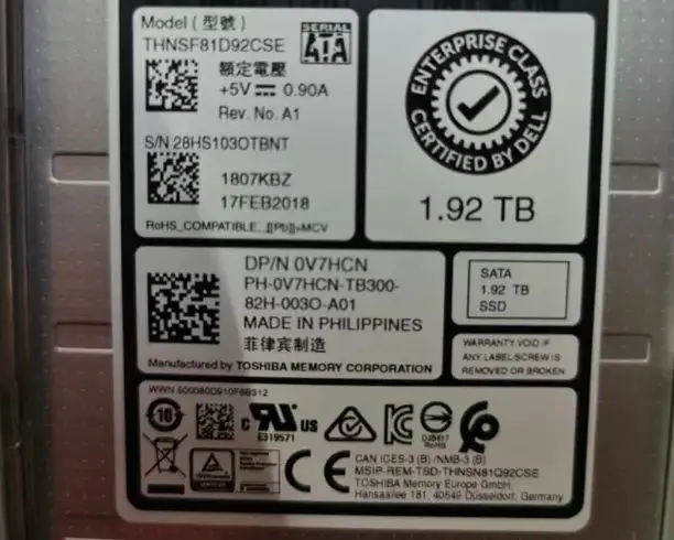 

Твердотельный накопитель для 0V7HCN 1,92 T 00XMV9 2,5 SSD SATA Enterprise