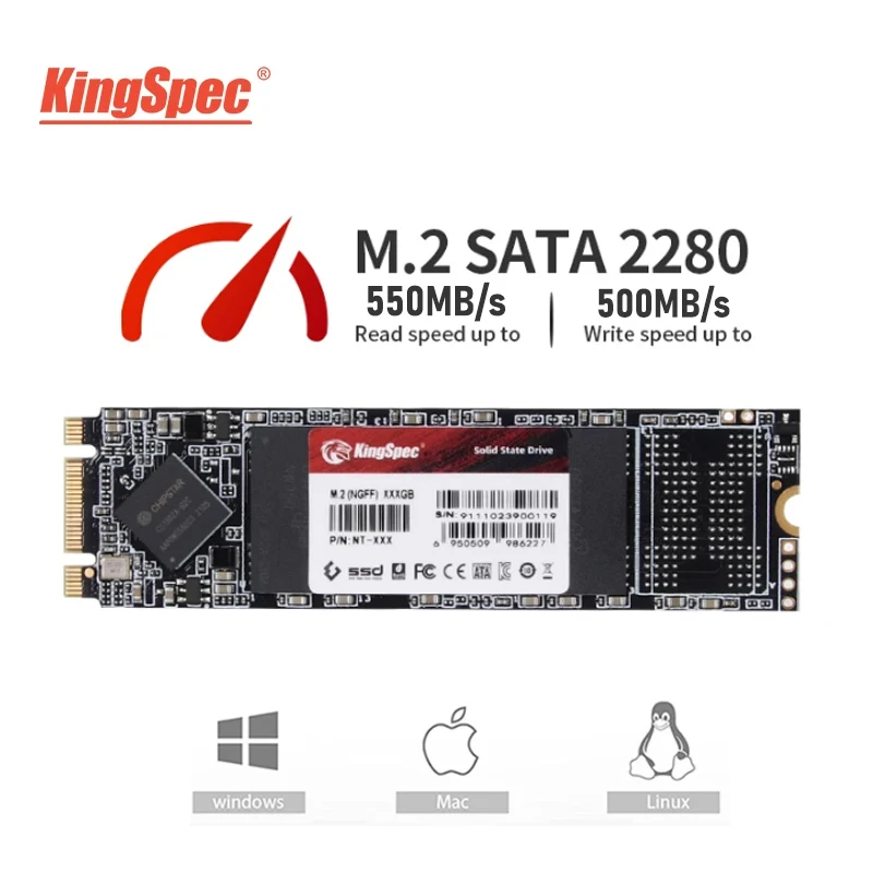 KingSpec SSD M.2 NGFF SATA 512 ГБ 1 ТБ 2 ТБ 256 ГБ 128 ГБ HDD M2 NGFF SSD 2280 мм Жесткий диск для ноутбука Ноутбук Настольный компьютер Аксессуары для хранения Бесплатная доставка
