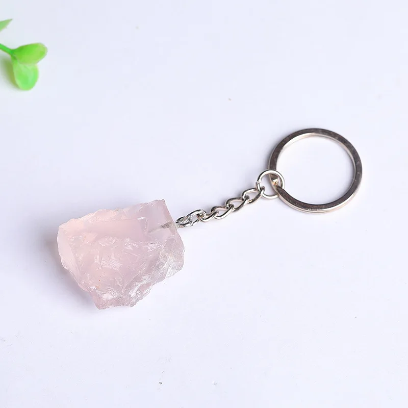 Natural Raw Stone Fluorite Amethyst  Key Rings Keychains Car Decor Key Chain Keyholder