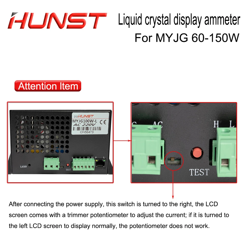 HUNST LCD 디스플레이 전류 계량기 테스트용 CO2 레이저 전원 공급 장치, 외부 화면, DIY MYJG 시리즈 모니터 장비 부품