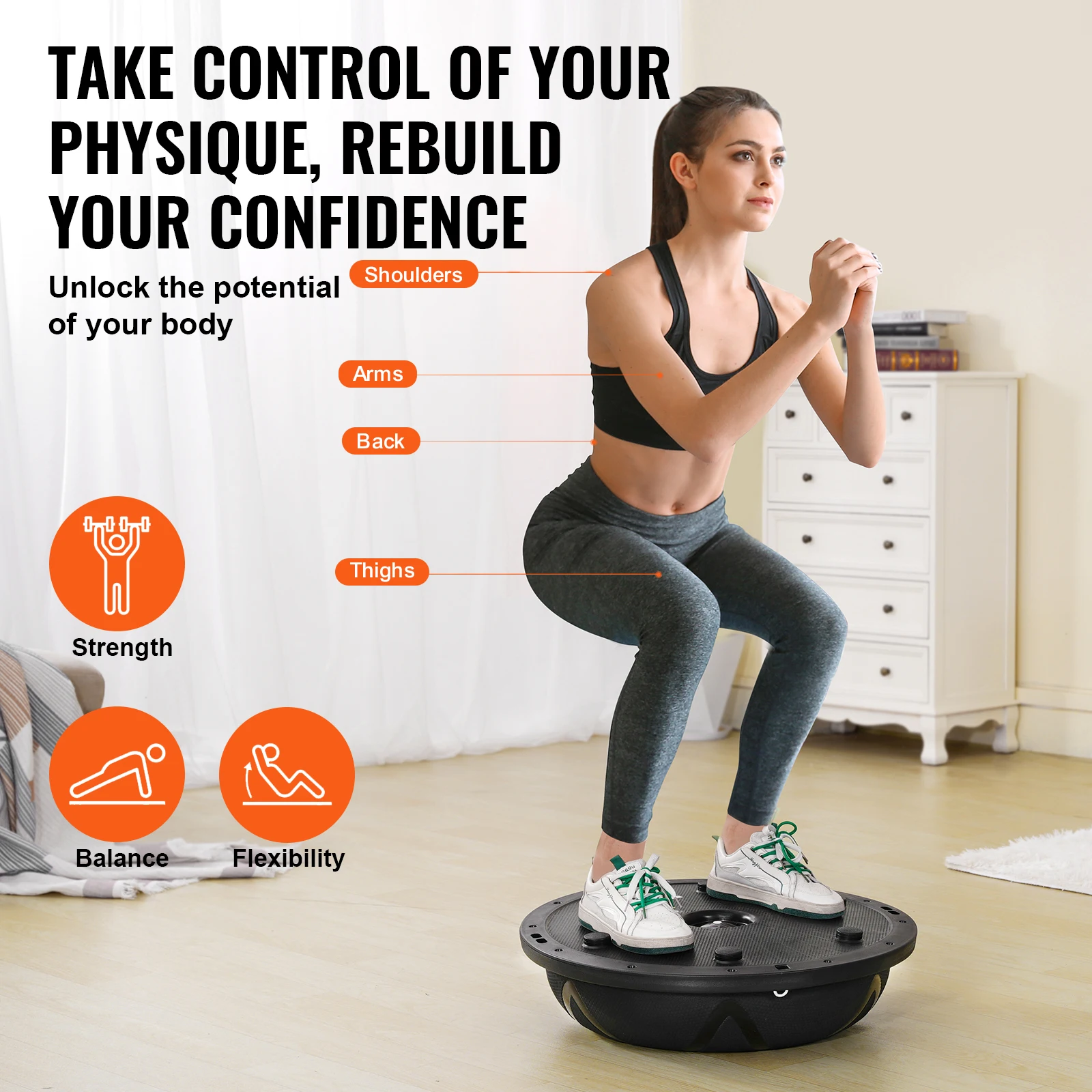 SucceBuy 23in Half Exercise Ball Trainer Balance Ball Trainer 660lbs Capacity Stability Yoga Ball for Home Gym Full Body Workout