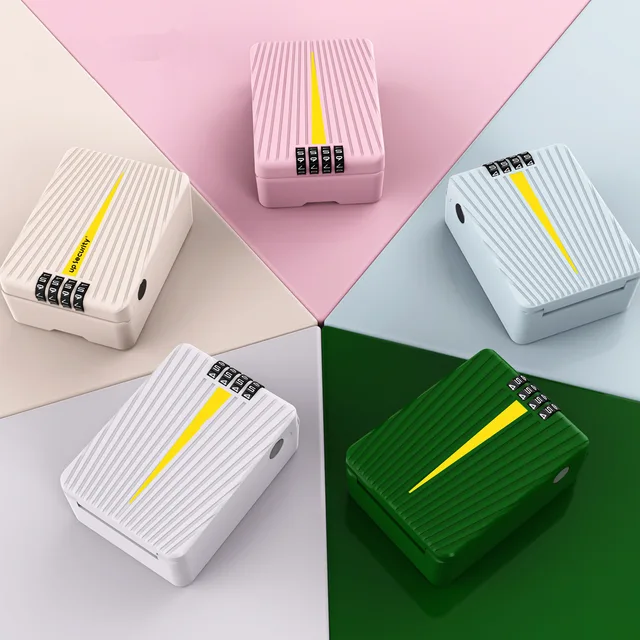 Creative Color Wall Mounted Key Safe Box 4-digit Code Lock Password Plastic Money Safe Storage Box For Home Office Student Desk 6