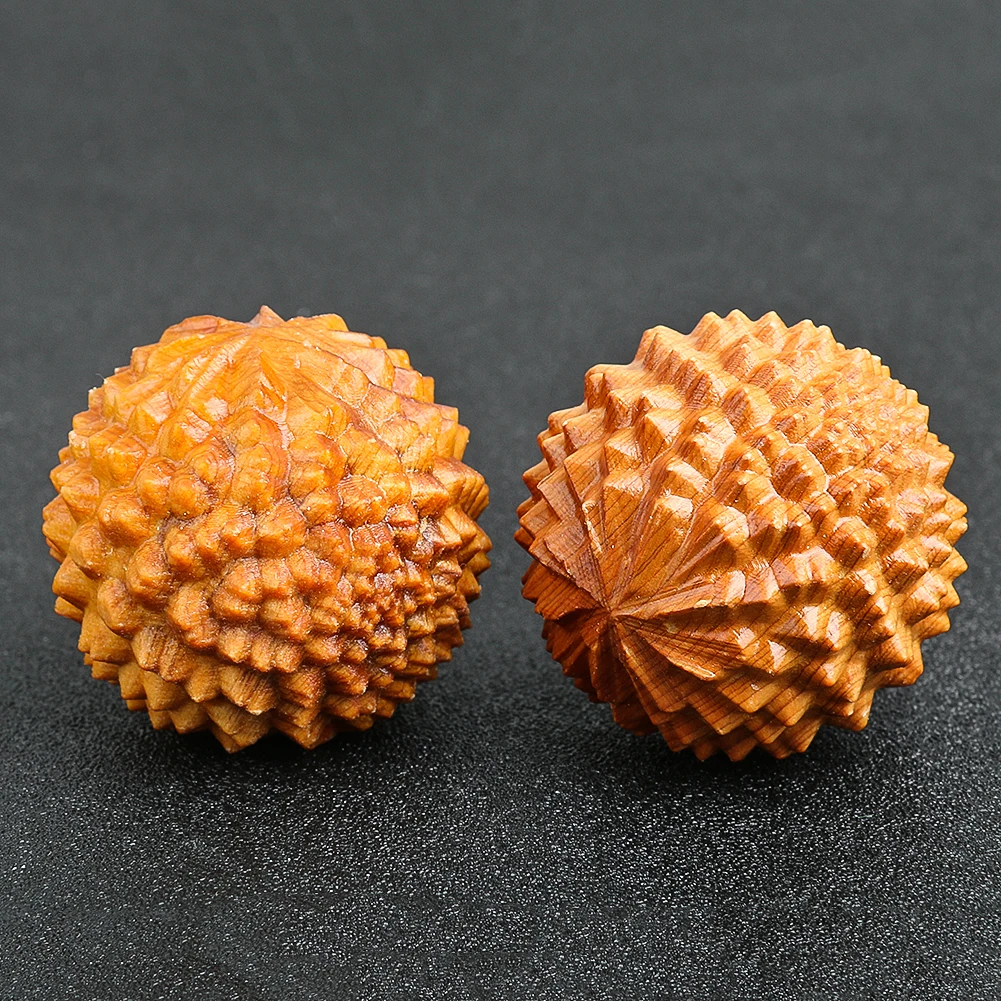 2PC Thuja Wooden Hand Massage Ball Durian Fitness Handball Hand Exercising Yoga Meditation Therapy Stress Pressure Relief Tool