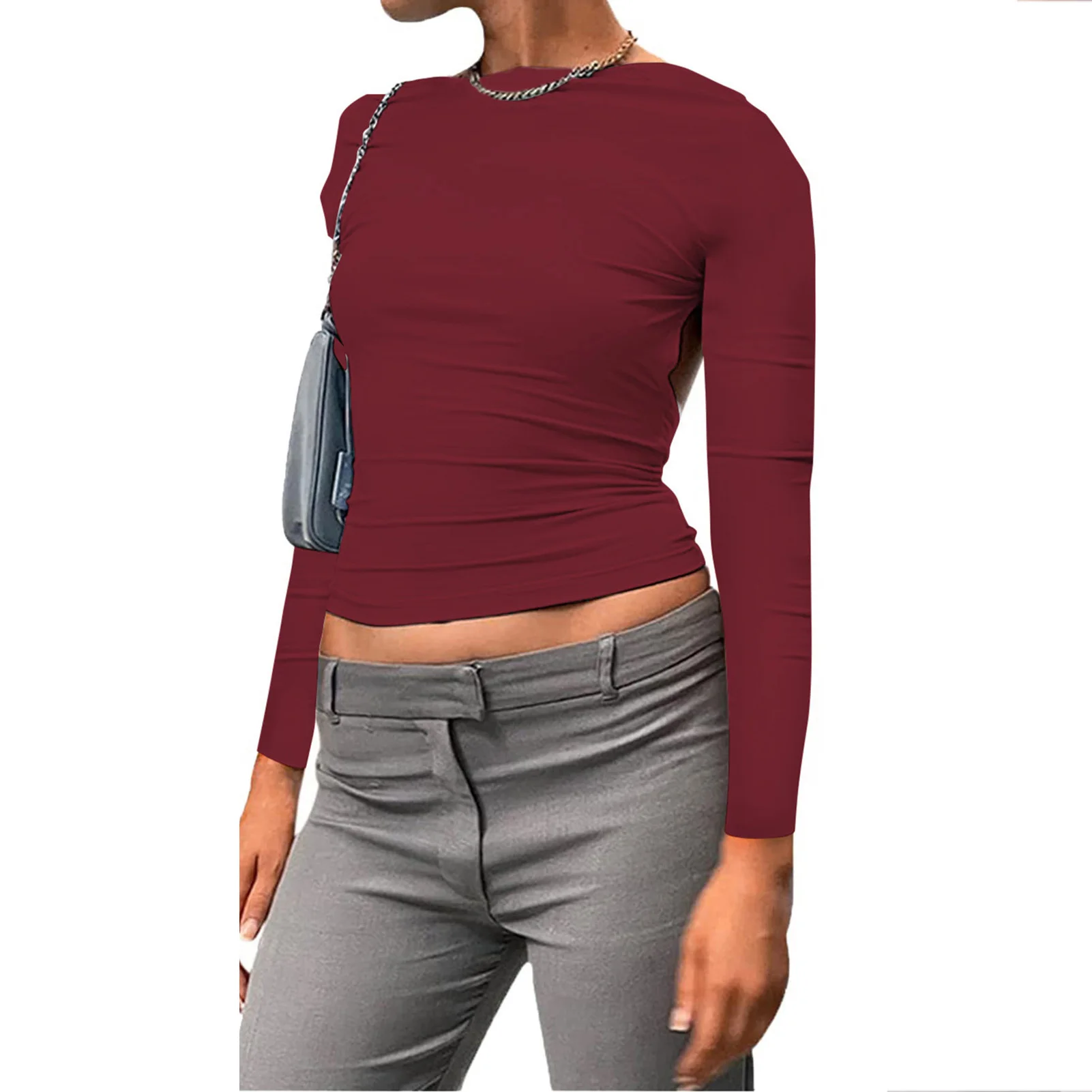 

Женская Осенняя Повседневная футболка с круглым вырезом, облегающая футболка, Женский пуловер с длинным рукавом