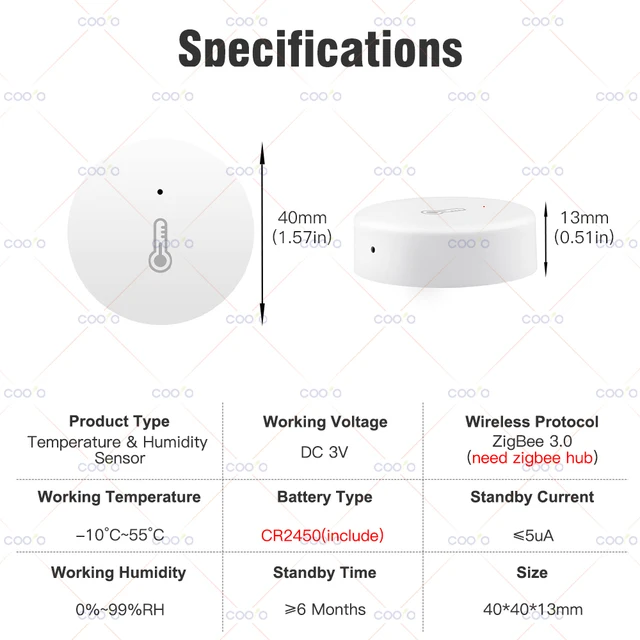 Tuya ZigBee Mini Temperature Humidity Sensor Smart Home Remote Monitor Works with Gateway Alexa Google Home Voice App Control 2