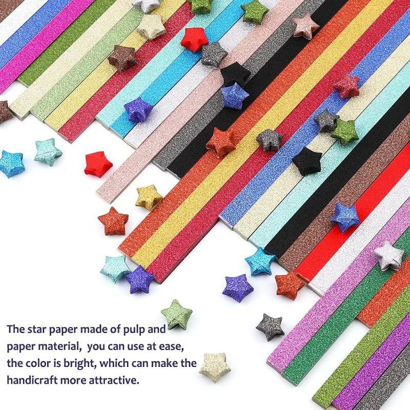 Fenrry 460/920 시트 별 종이 스트립 반짝이 종이 종이, 예술 및 공예 애호가에게 반짝이는 행운의 별 접이식