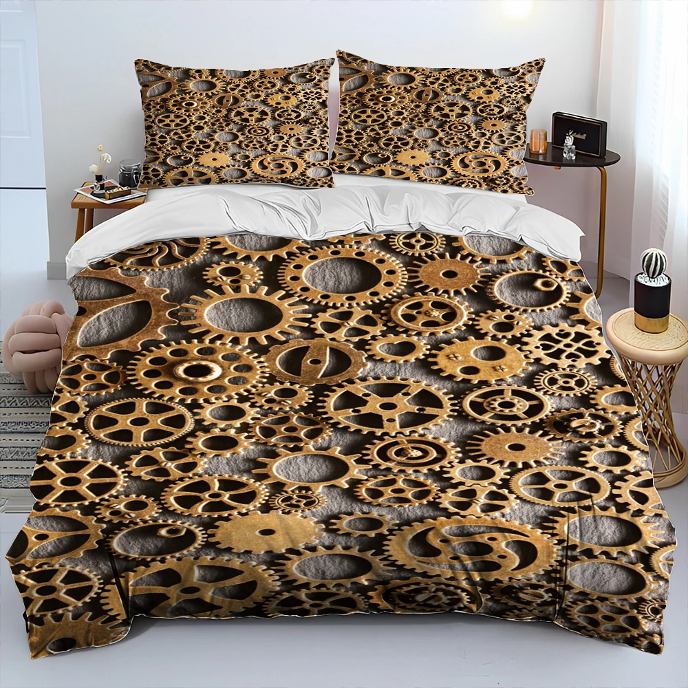 

3D Steampunk Mechanical Cog Gear Comforter Bedding Set,Duvet Cover Bed Set Quilt Cover Pillowcase,King Queen Size Bedding Set