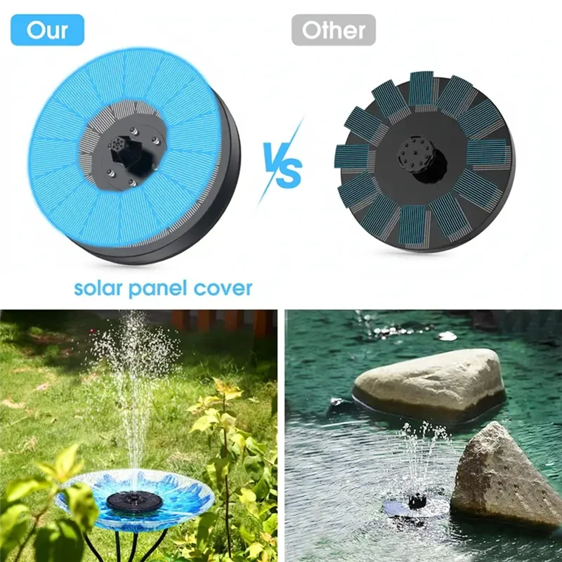 A02F-LED Solar Fountain Pump With 6 Nozzles Garden Decoration Pond Patio Water Cycling