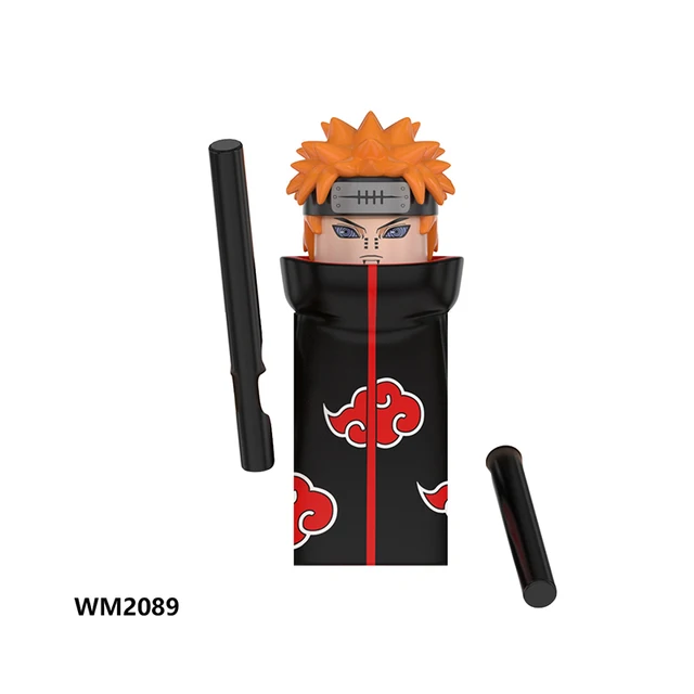 Naruto Sasuke Kakashi Akatsuki bricks Building Blocks Anime cartoon Mini Action Figures Heads Assembly Toys kids Birthday Gifts Trans-red