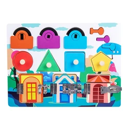 Brinquedos de madeira sensorial ocupado placa fechaduras travas placa crianças atividades aprendizagem placas de brinquedo do bebê jogo puzzle brinquedo para crianças